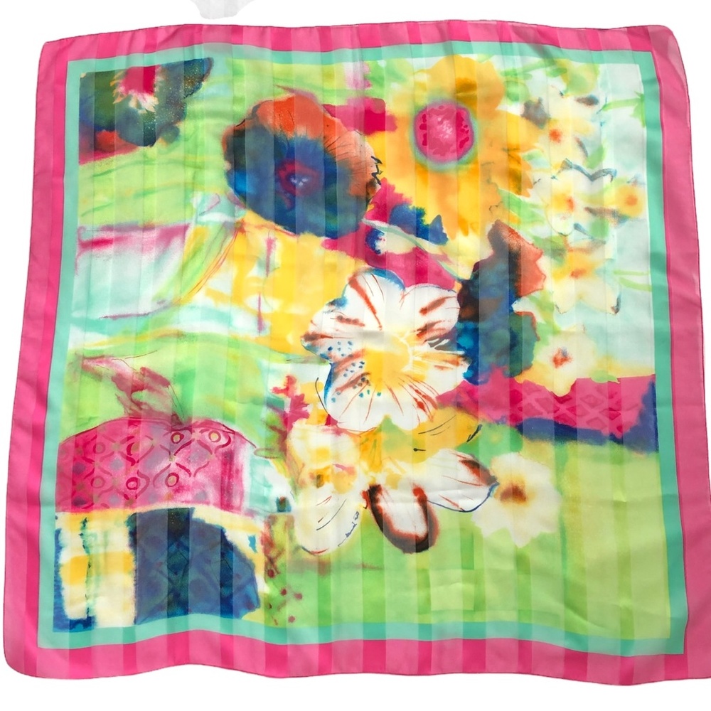 $15 or 2/$20 Vintage Multicolor Scarf With Abstract Floral Design - 35” Square